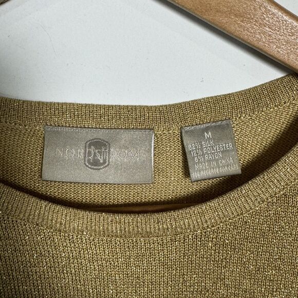 Nordstrom Silk Blend Short Sleeved Sweater Gold Size M - Picture 2 of 6
